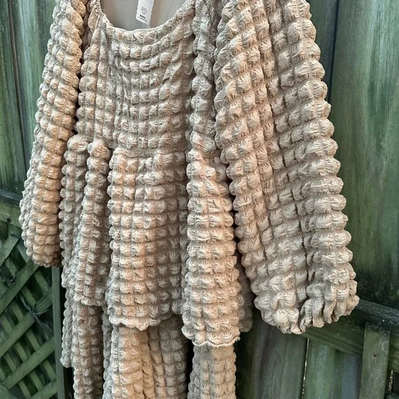 NWT Simply Southern Long Sleeve Tiered Bubble Mini Dress Puff Tan Brown Sz Large - Picture 12 of 12